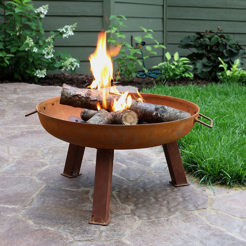 sunnydaze rustic wood burning cast iron fire pit bowl