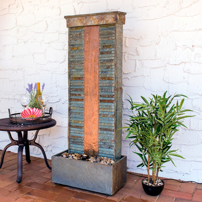 Sunnydaze Rippled Slate Indoor/Outdoor Water Fountain with Copper