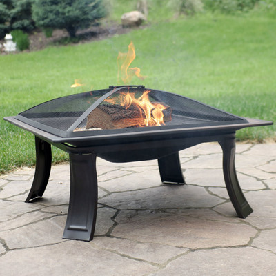 Sunnydaze 26-Inch Portable Square Campfire On-The-Go Fire Pit with Spark Screen and Carrying Case