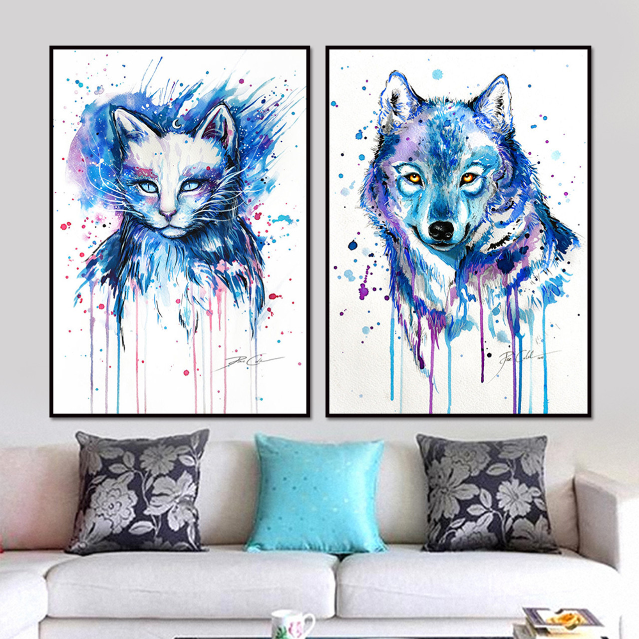 Canvas Art Sets Abstract Animal Canvas Painting Cat Pictures Wolf