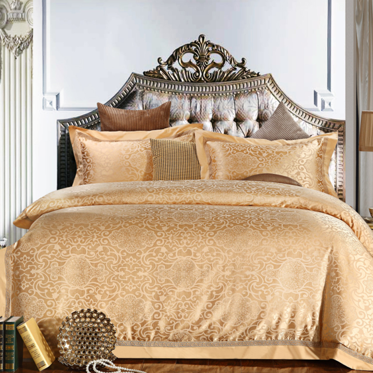 blue purple gold luxury jacquard bedding set cotton bed cover bed