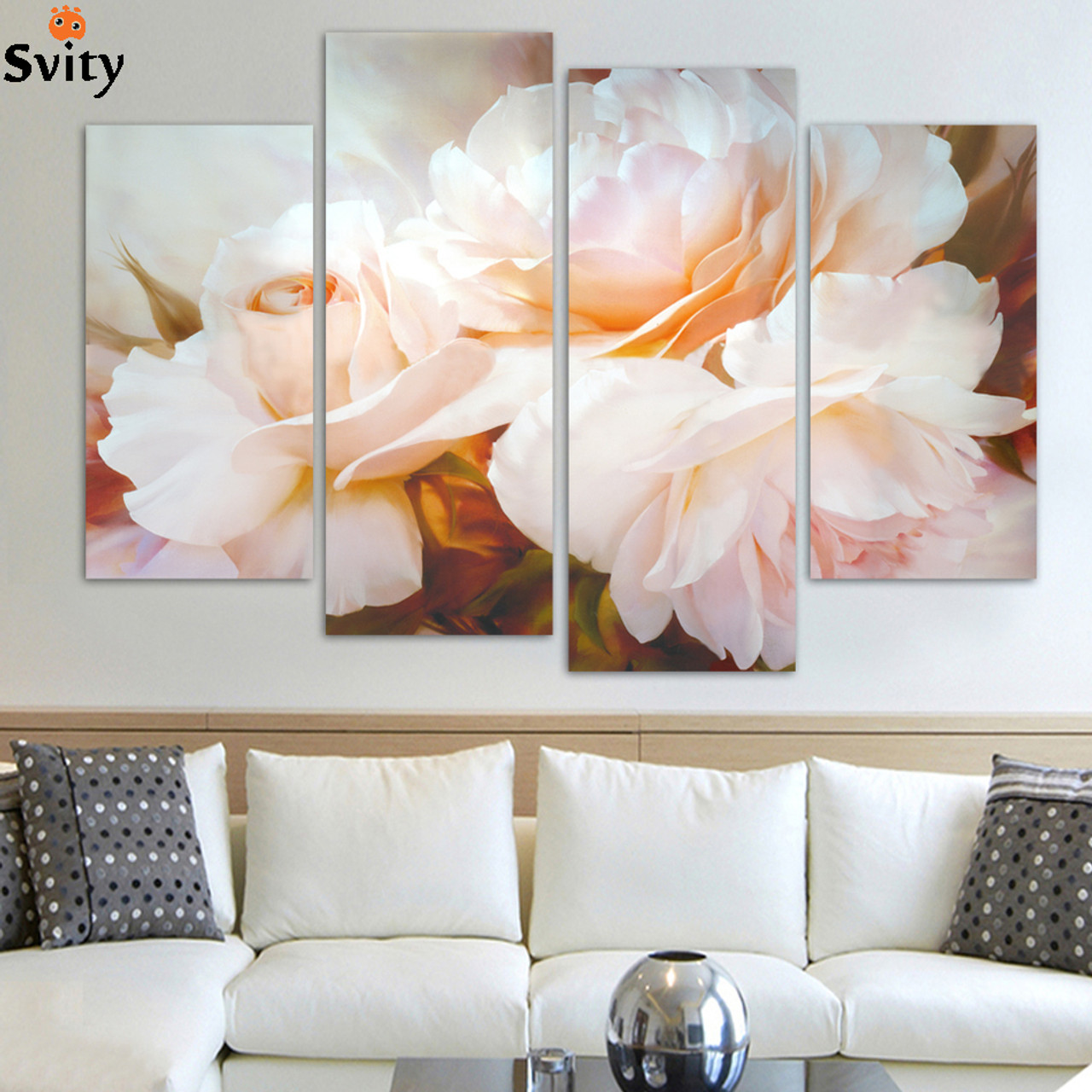 4 Pcs Set Combined Rose Flower Paintings Modern Wall Painting Canvas