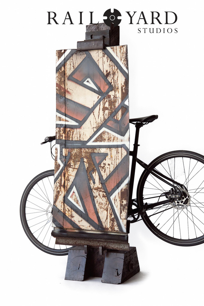 "YARD" Graffiti & Bike Stand on Section of Steel Boxcar
