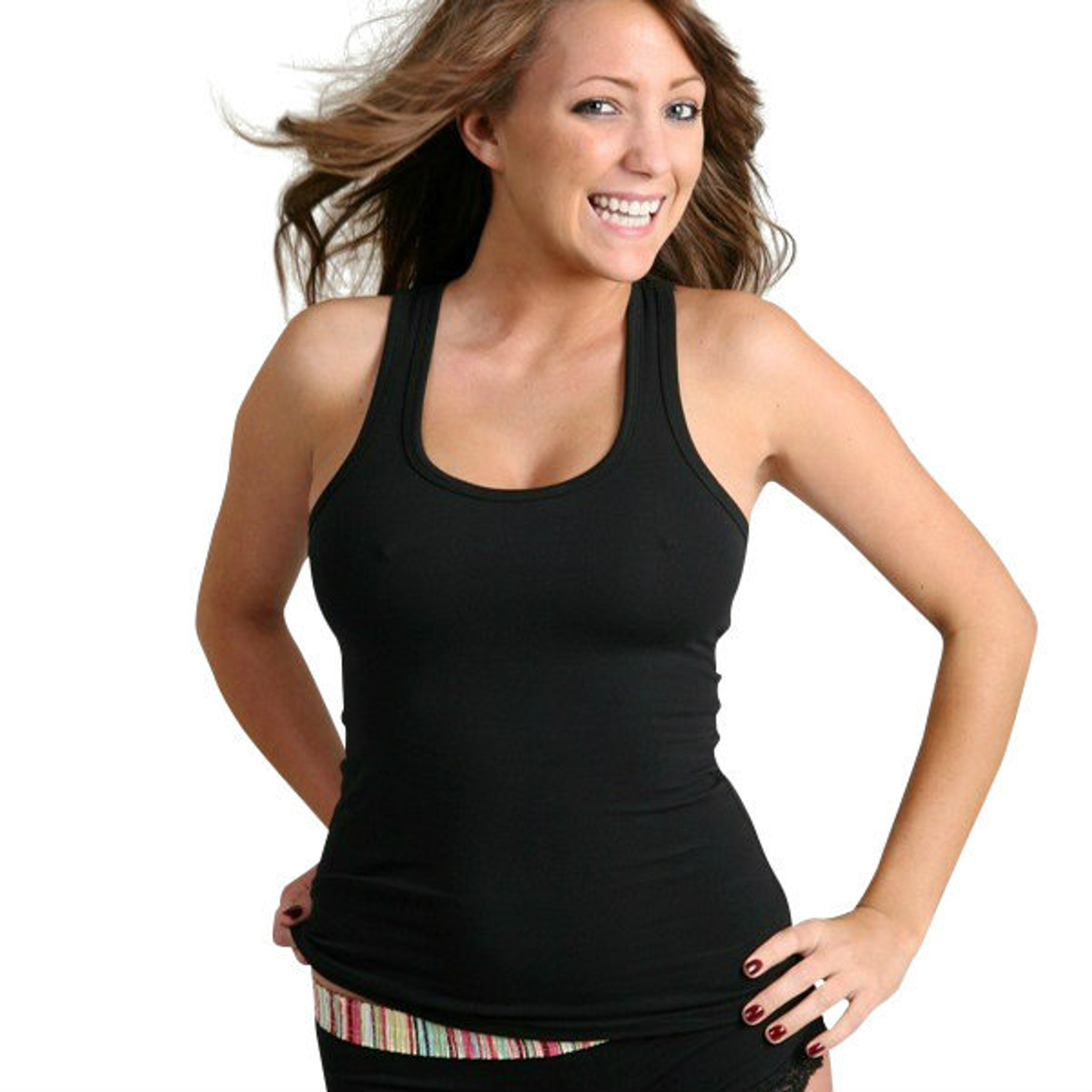 Women's Black Racerback Tank Top with Shelf Bra Foxers