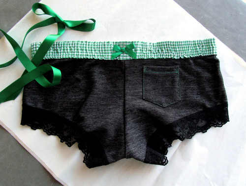 Black Denim with Green Gingham Boyshort