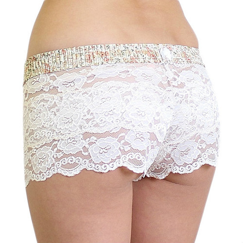 Blush lace boxers with floral waistband