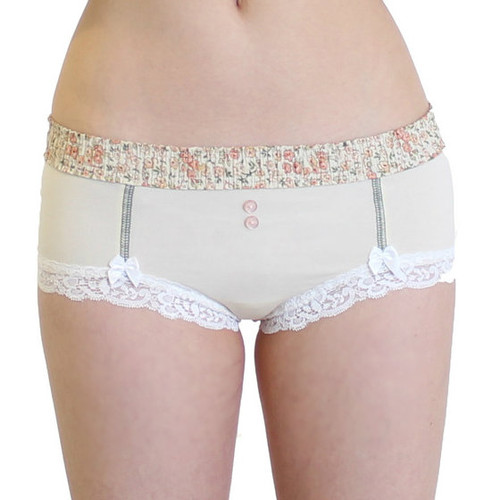 Ivory Boyshort with Floral waistband