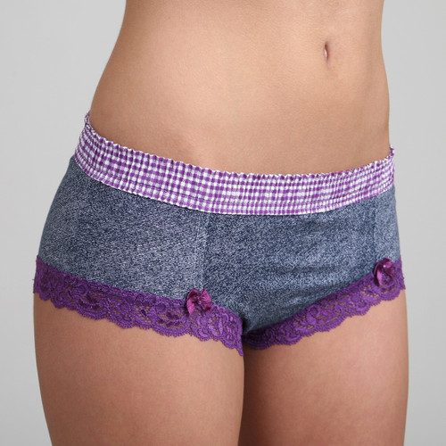 Purple Gingham over Denim print Boyshort