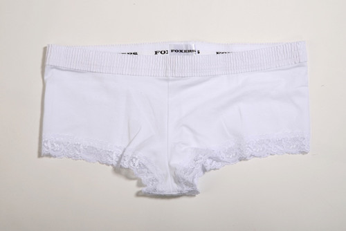 White / White Boyshort (Blue Bow)