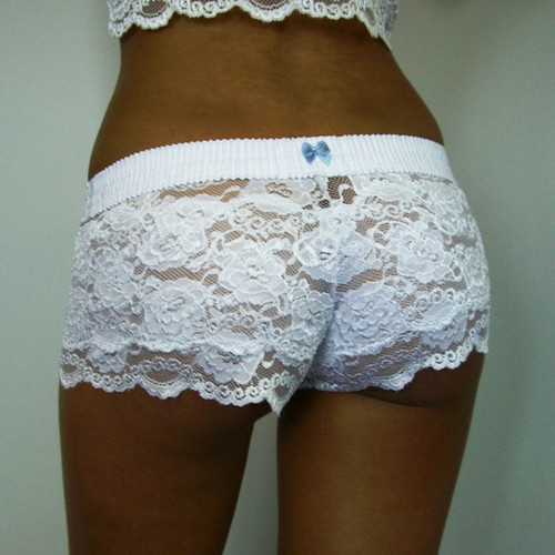 White / White Lace Boxers (Blue Bow)