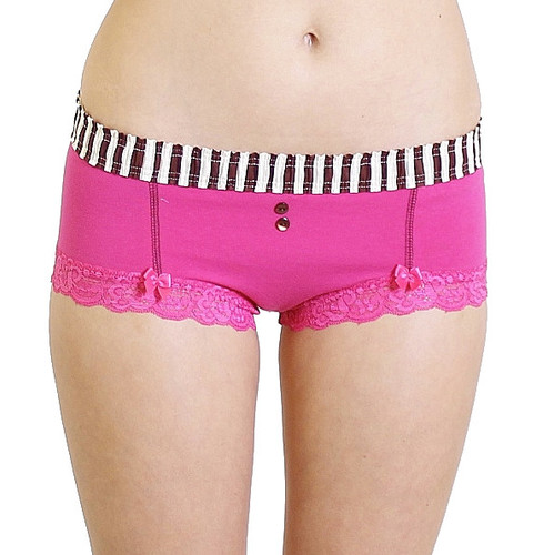 Fuchsia Pink Boyshort with Pink Cocoa Striped Waistband