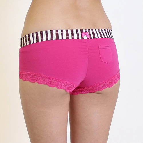Pink Boyshort Panties with Striped Waistband