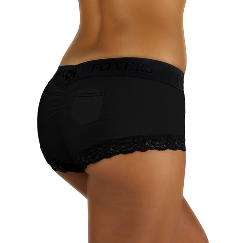 Black Boyshorts with Black FOXERS Logo Flat Waistband