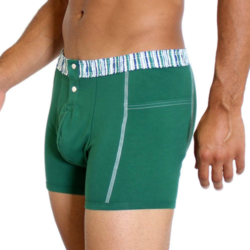 Men's Forest Green Boxer Brief with Alpine Stripe FOXERS Waistband