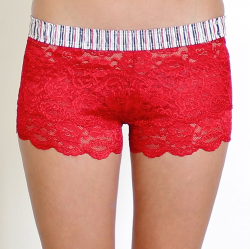 Red Lace Boxers with Navy, Red, Black, and Gray Stripe FOXERS Band