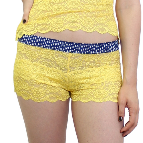 Yellow lace boxers with stars on the waistband
