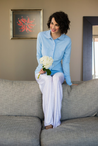 Light Blue Women's Button Down Shirt and Pallazo Pants