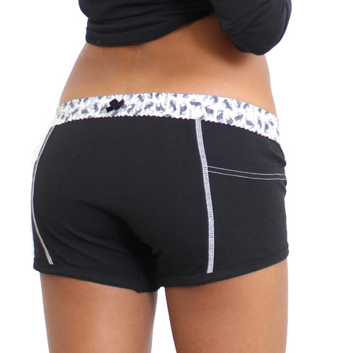 Girl's Black Boxer Brief with Elk printed waistband with side pockets