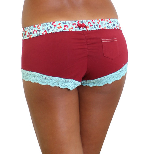 Cranberry Red Boyshort underwear with Fox print waistband