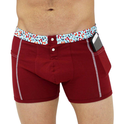 Mens cranberry red boxer brief with foxes
