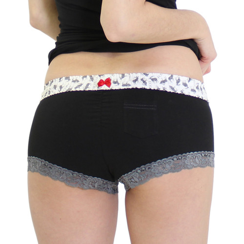 Black Boy Shorts Panties with Elk Waistband