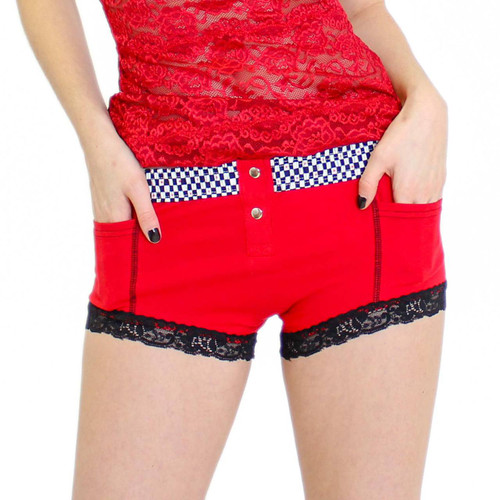 Red Boxer Briefs Hipsters Panties with Checkered FOXERS Band