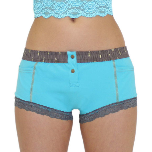 Turquoise Cotton Boxer Briefs with Gray Lace Capped Legs