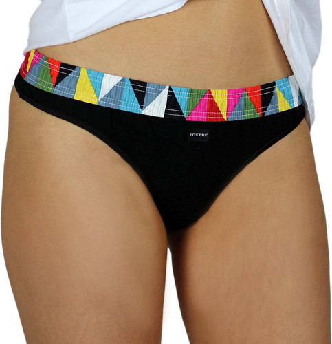 Black thong panties with colorful Kaliedoscope waistband