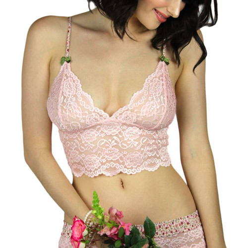 Pink Lace Cami/Bralette with Pink Posies Straps | FOXERS