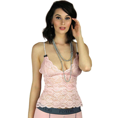 Sheer Pink Lace Chemise with White Dove Adjustable Straps