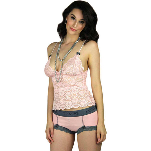Waist Length Pink Lace Top & Pink Boyshorts