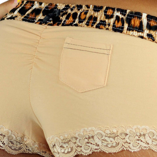 Animal Print Waist with Black Satin Bow, Lipstick Pocket, Lace Trimmed Legs, and a slight ruching center seam.