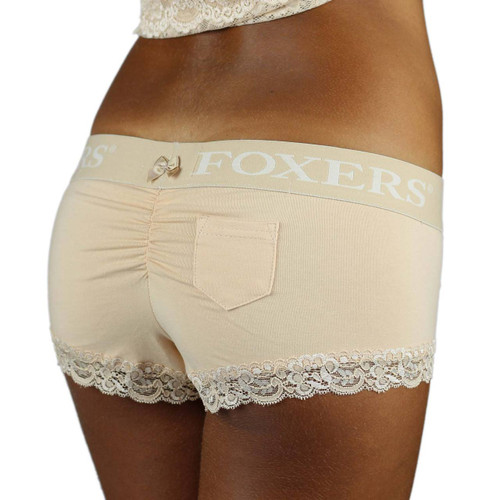 Our Boyshorts back featues a slight ruching, lipstick pocket lace trimmed legs and a small bow on the waistband.
