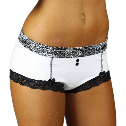 White Boyshorts with Feather Print Waistband
