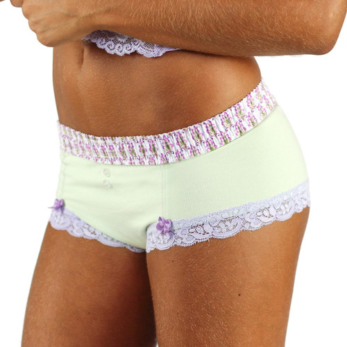 Pale Mint Green Boyshorts with Lavender Print Waistband