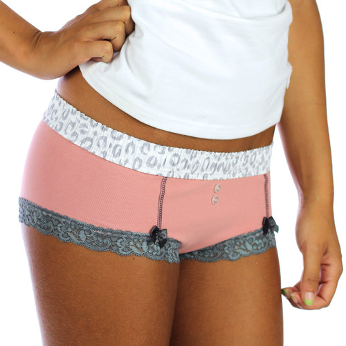 French Rose Boyshort with Animal Print Waistband