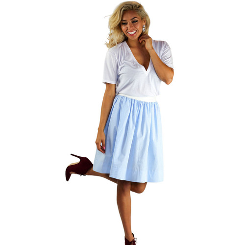 Light Blue Polka Dot Skirt With Pockets