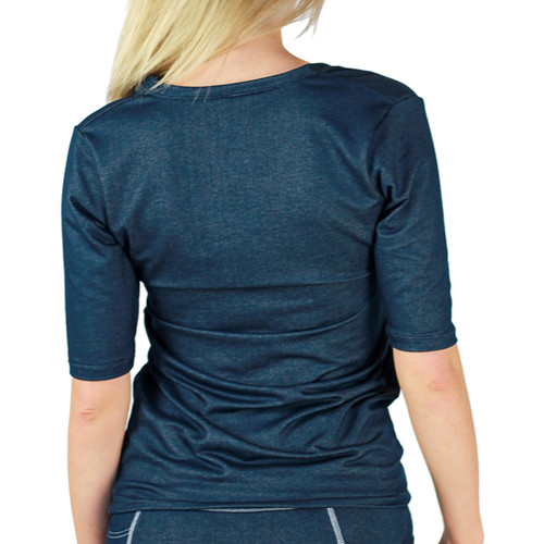 Stretch Indigo Blue Denim Deep V Tshirt