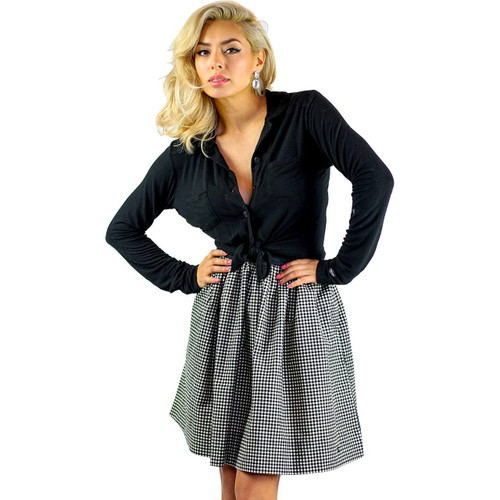 Black & White Checkered Plaid Flannel Skirt With Pockets