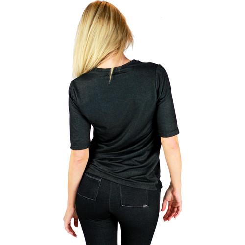 Black Stretch Denim Deep V Tshirt