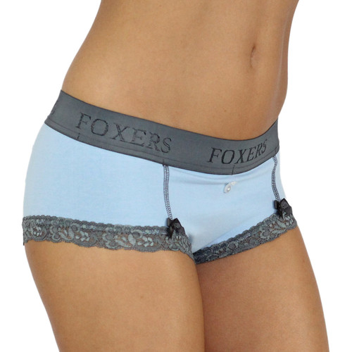 Light Blue Boyshorts Panties with Chargray Foxers Logo Waistband