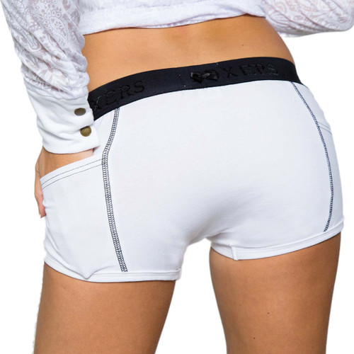 White Tomboy Boxer Briefs with Black FOXERS logo Flat Waistband