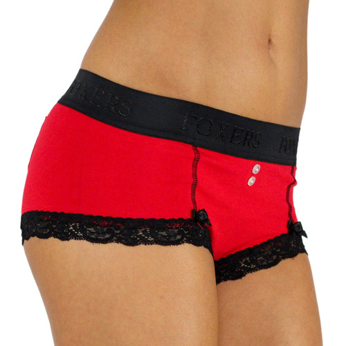Red Cotton Boyshorts with Foxers Logo Flat Waistband