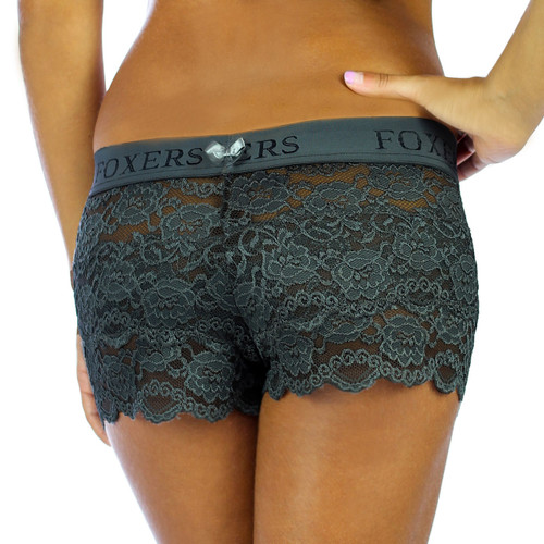 USA Made Charcoal Gray Lace Boxer and Matching Lace Top