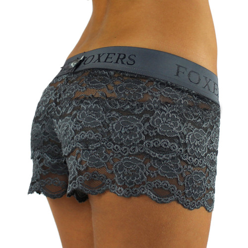 USA Made Chargray Lace Boxer with FOXERS Logo Elastic band