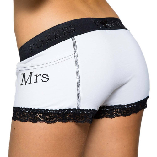Women's White Boy Short Boxer Panties and MRS Monogram