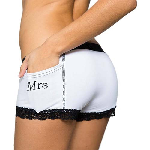 Mrs Monogrammed Women's Tuxedo Boxer Briefs | FOXERS (FXBB-0201L-MRS)