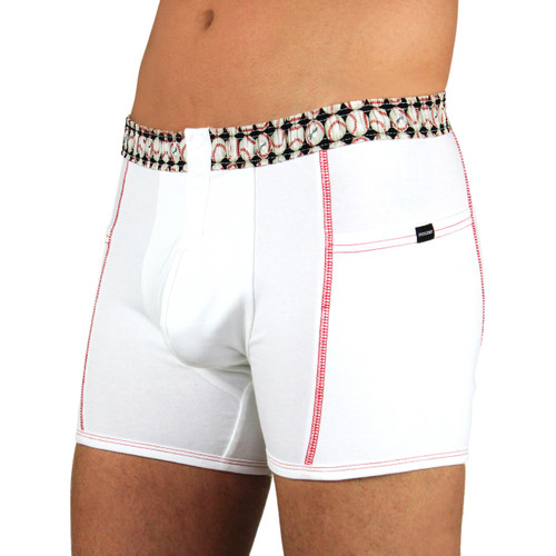 Men's White Baseball Boxer Briefs with Pockets
