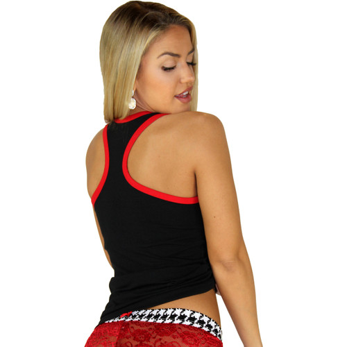 Black Racerback Tank Top with Red Trim and Foxers Shelf Bra