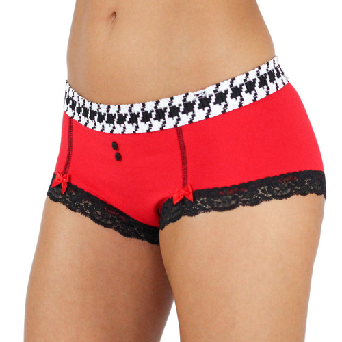 Houndstooth Print FOXERS Red Boyshorts
